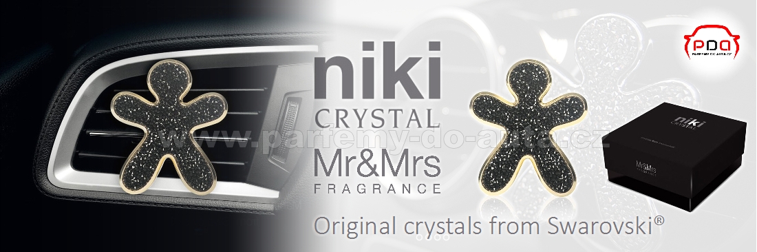 Panáček s kamínky Niki Crystal Black With Gold Finishing od Mr&Mrs Fragrance vůně do auta s krystaly Swarovski